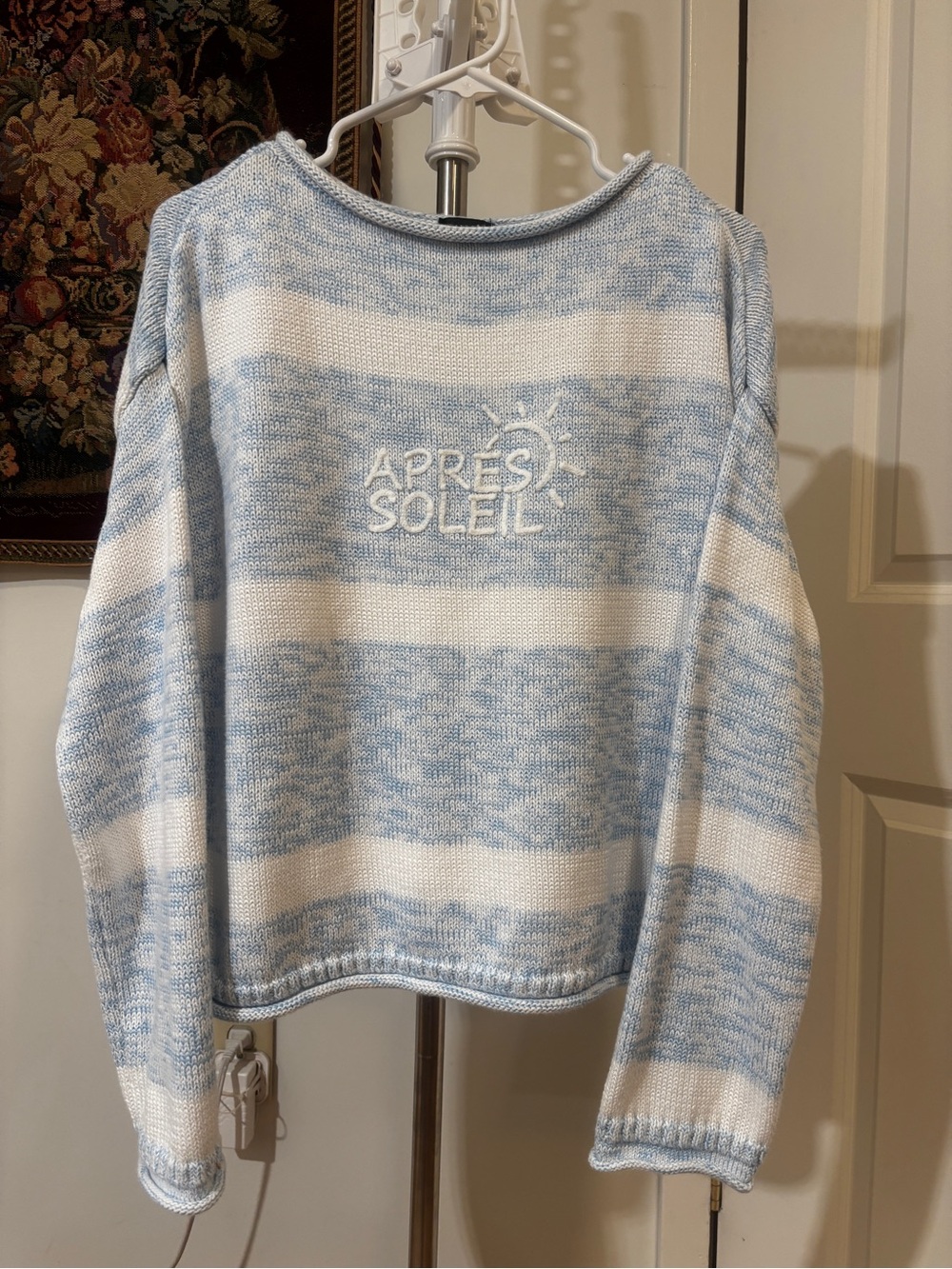 Talbots Après Soleil Blue White Stripe Roll Neck Sweater M Cotton